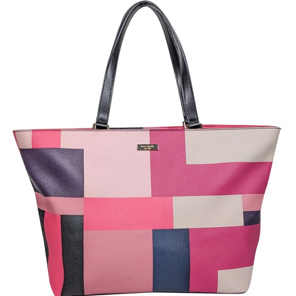 kate spade Handbags - Kate Spade - Pink, Cream, & Navy Color Block Tote Bag Like New